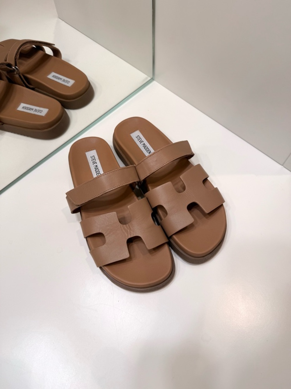 Steve Madden Mayven Cognac H Cutout Slide Sandals